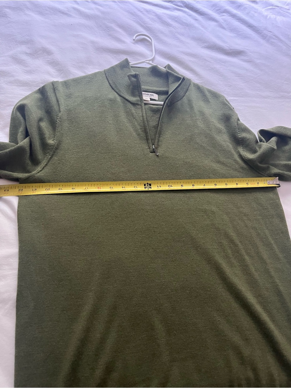Goodthreads Men’s 100% Merino Wool Quarter Zip Green Sweater Large Tall - Picture 9 of 10